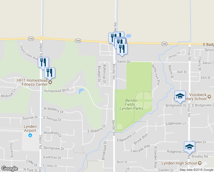 map of restaurants, bars, coffee shops, grocery stores, and more near 537 Heather Lane in Lynden