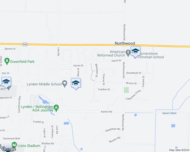 map of restaurants, bars, coffee shops, grocery stores, and more near 2103 Bluestem Street in Lynden