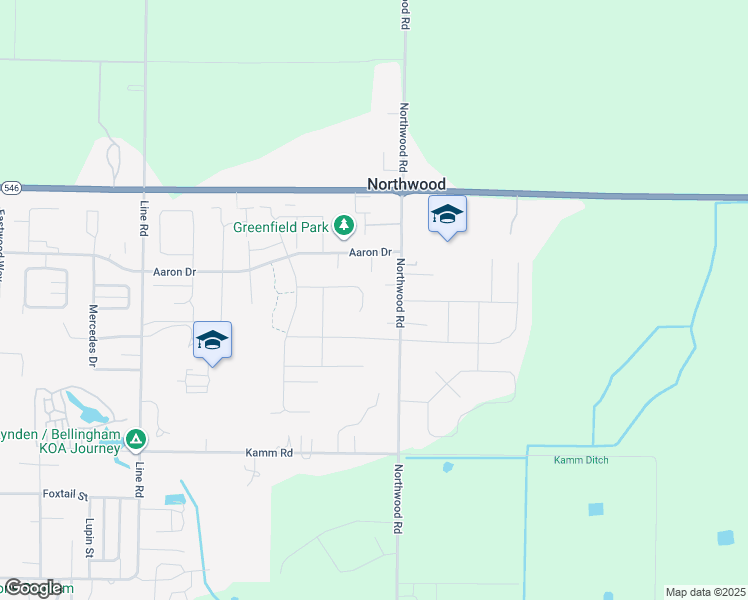 map of restaurants, bars, coffee shops, grocery stores, and more near 2035 Woodsman Drive in Lynden