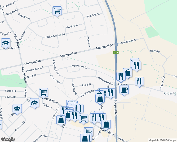 map of restaurants, bars, coffee shops, grocery stores, and more near 25 Blackwood Drive in Gander