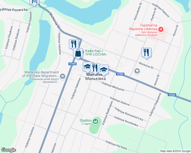 map of restaurants, bars, coffee shops, grocery stores, and more near in Man'kivka