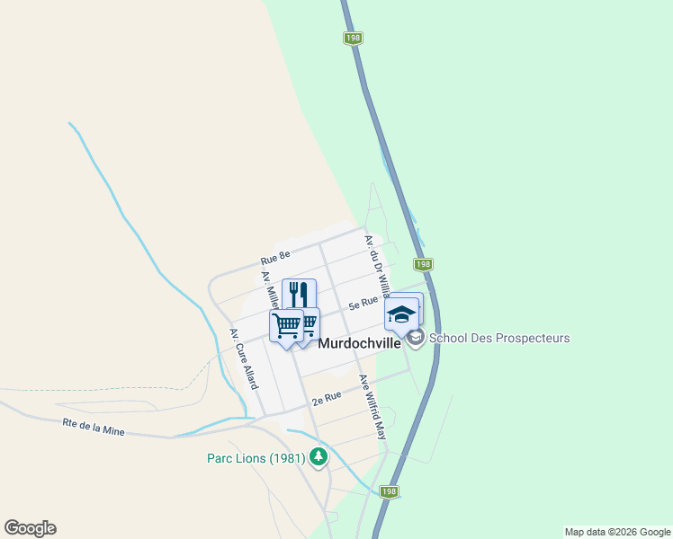 map of restaurants, bars, coffee shops, grocery stores, and more near 624 Avenue Wilfrid Doucet in Murdochville