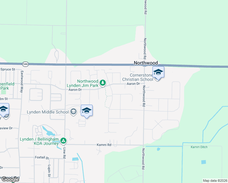 map of restaurants, bars, coffee shops, grocery stores, and more near 2164 Bluestem Street in Lynden