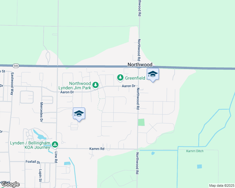 map of restaurants, bars, coffee shops, grocery stores, and more near 1991 Woodsman Drive in Lynden