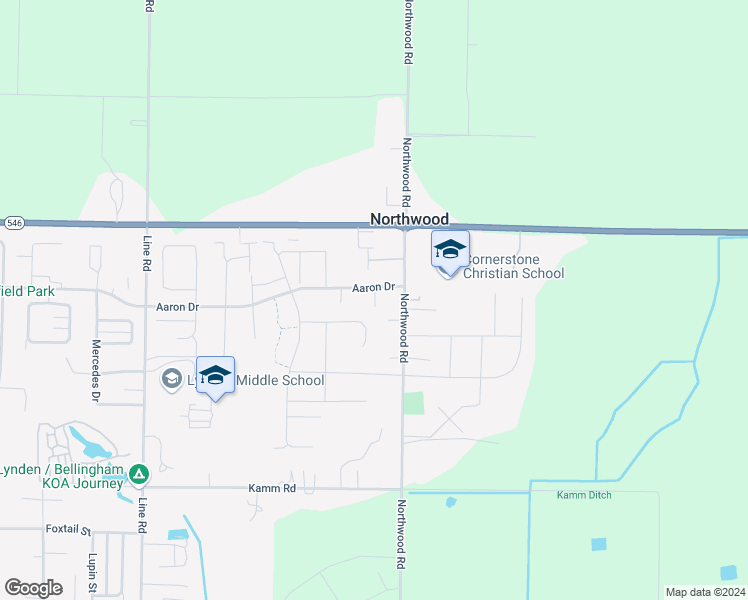 map of restaurants, bars, coffee shops, grocery stores, and more near 2035 Woodsman Drive in Lynden