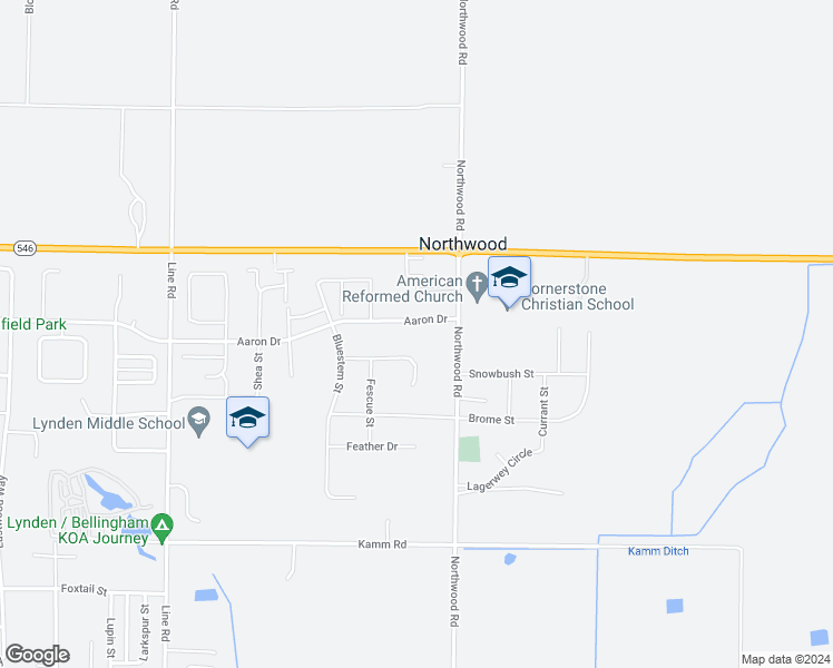 map of restaurants, bars, coffee shops, grocery stores, and more near 2035 Woodsman Drive in Lynden