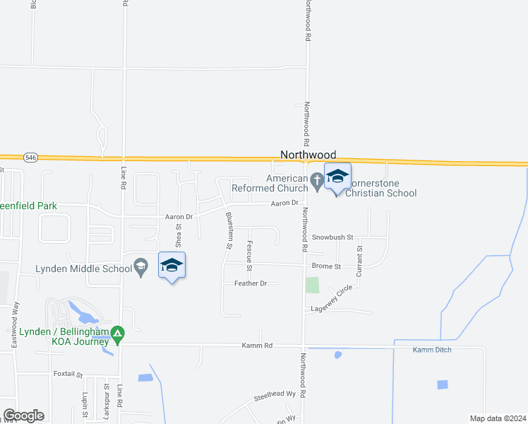 map of restaurants, bars, coffee shops, grocery stores, and more near 1991 Woodsman Drive in Lynden