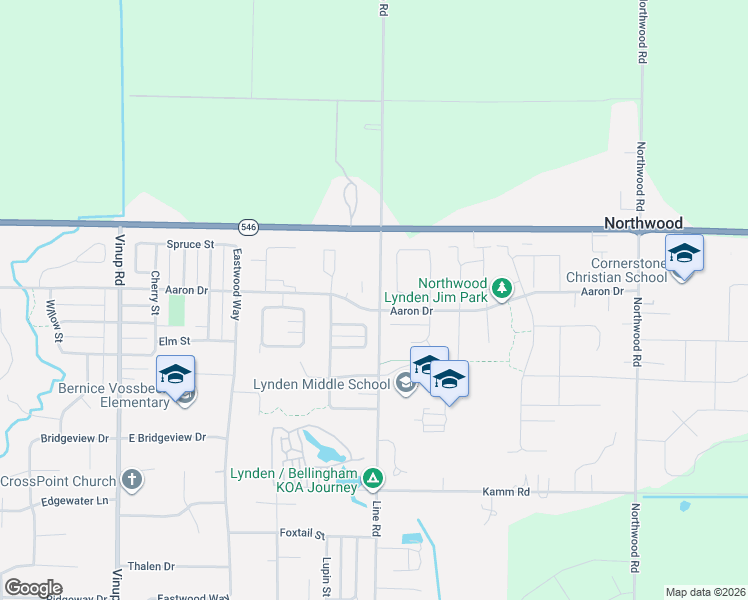map of restaurants, bars, coffee shops, grocery stores, and more near 1676 Lexi Loop in Lynden