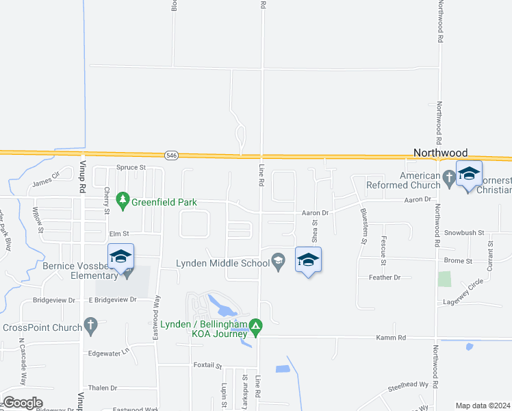 map of restaurants, bars, coffee shops, grocery stores, and more near 1676 Lexi Loop in Lynden