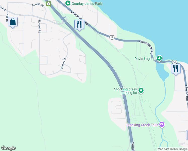 map of restaurants, bars, coffee shops, grocery stores, and more near 653 Sanderson Road in Ladysmith