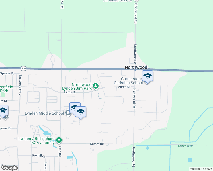 map of restaurants, bars, coffee shops, grocery stores, and more near 1966 North Prairie Lane in Lynden