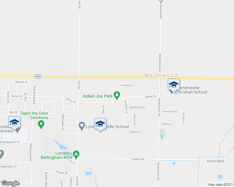 map of restaurants, bars, coffee shops, grocery stores, and more near 2253 Bluestem Street in Lynden