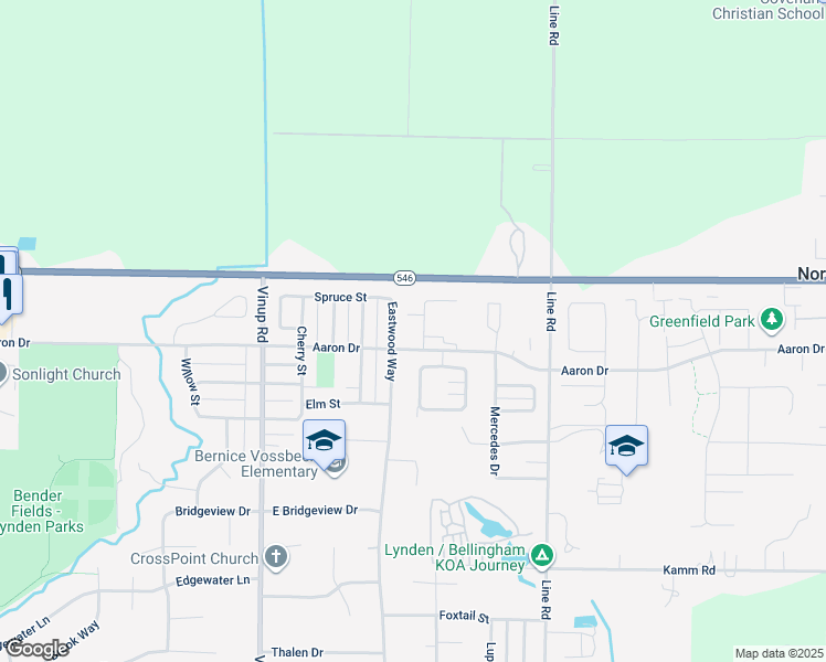 map of restaurants, bars, coffee shops, grocery stores, and more near 2238 Eastwood Way in Lynden