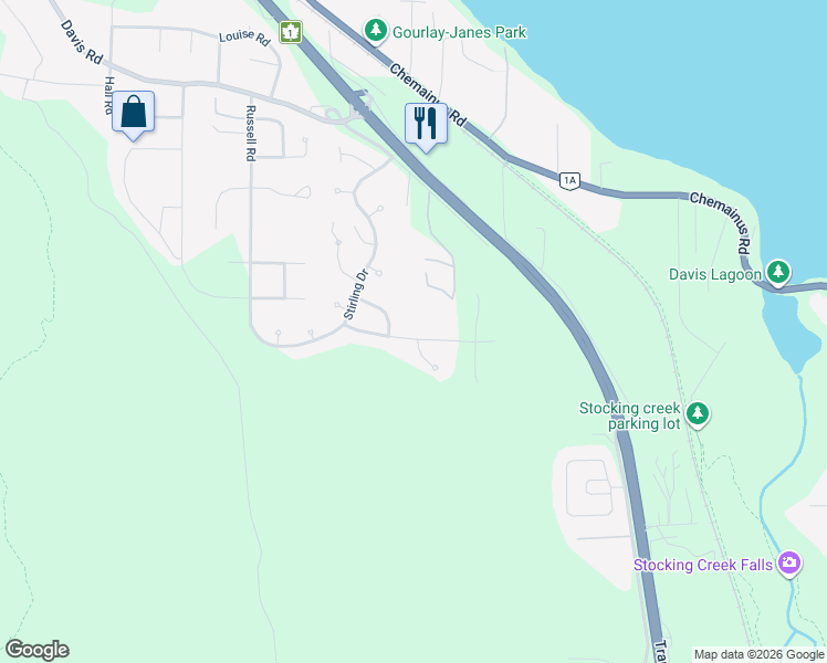 map of restaurants, bars, coffee shops, grocery stores, and more near 633 Sanderson Road in Ladysmith