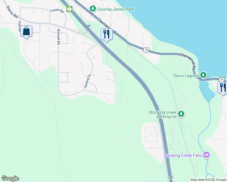 map of restaurants, bars, coffee shops, grocery stores, and more near 653 Sanderson Road in Ladysmith