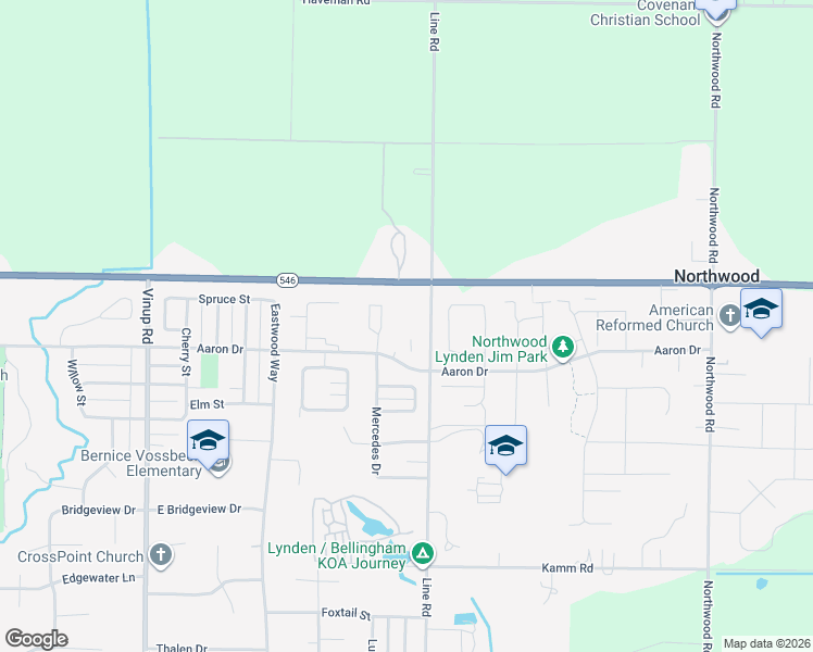 map of restaurants, bars, coffee shops, grocery stores, and more near 2232 Mercedes Place in Lynden