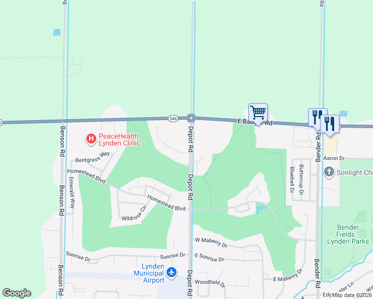 map of restaurants, bars, coffee shops, grocery stores, and more near 300 Island Green Way in Lynden