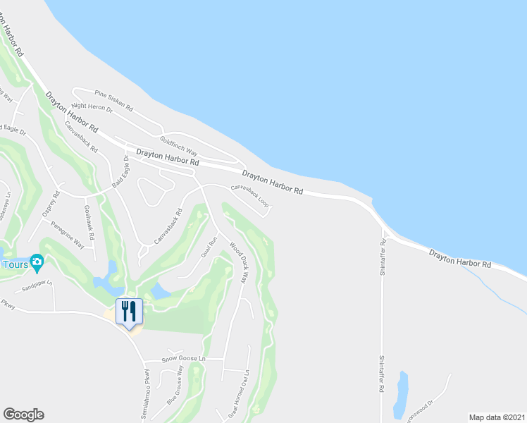 map of restaurants, bars, coffee shops, grocery stores, and more near 5336 Canvasback Road in Blaine