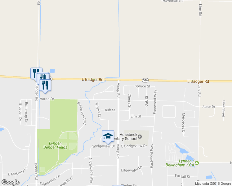 map of restaurants, bars, coffee shops, grocery stores, and more near 2272 James Circle in Lynden