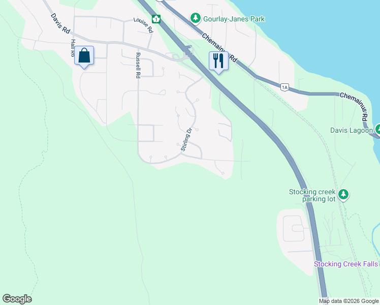 map of restaurants, bars, coffee shops, grocery stores, and more near 605 Sanderson Road in Ladysmith
