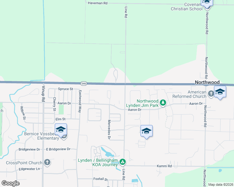 map of restaurants, bars, coffee shops, grocery stores, and more near 2268 Mercedes Drive in Lynden