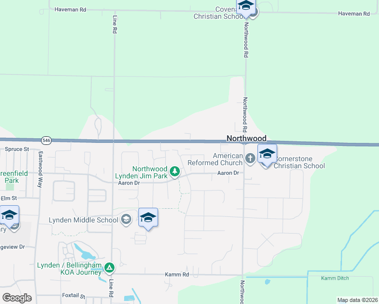 map of restaurants, bars, coffee shops, grocery stores, and more near 1966 North Prairie Lane in Lynden