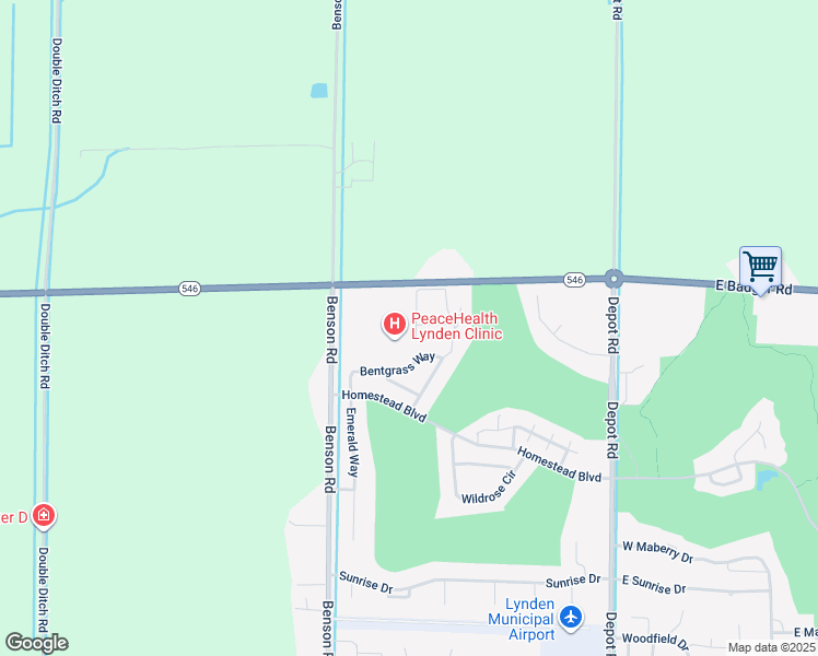 map of restaurants, bars, coffee shops, grocery stores, and more near 2200 Greenview Circle in Lynden