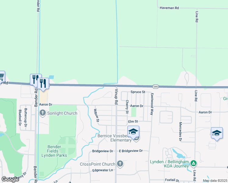 map of restaurants, bars, coffee shops, grocery stores, and more near 2272 James Circle in Lynden