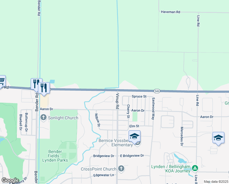 map of restaurants, bars, coffee shops, grocery stores, and more near 2297 James Circle in Lynden