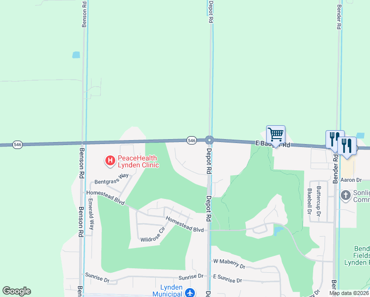 map of restaurants, bars, coffee shops, grocery stores, and more near 663 East Badger Road in Lynden