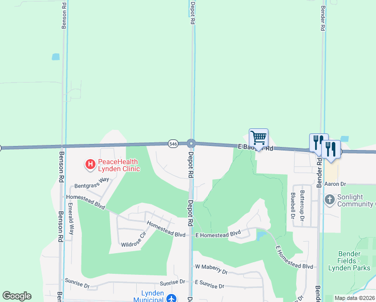 map of restaurants, bars, coffee shops, grocery stores, and more near 8885 Depot Road in Lynden