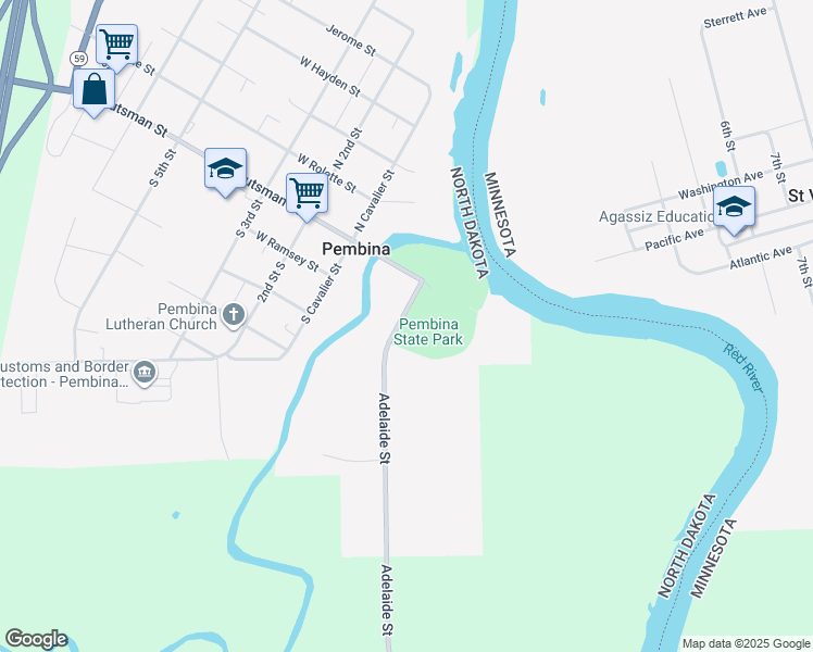 map of restaurants, bars, coffee shops, grocery stores, and more near 555 Beaupre Street in Pembina