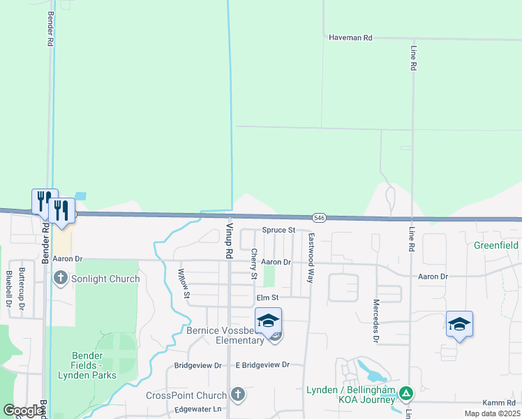 map of restaurants, bars, coffee shops, grocery stores, and more near 1126 East Badger Road in Lynden