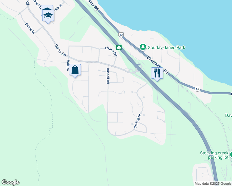 map of restaurants, bars, coffee shops, grocery stores, and more near Ridgeway Place in Ladysmith