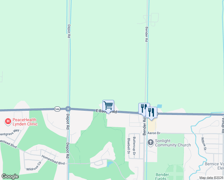map of restaurants, bars, coffee shops, grocery stores, and more near 790 East Badger Road in Lynden