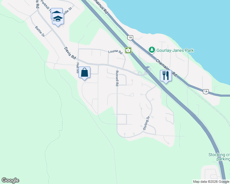 map of restaurants, bars, coffee shops, grocery stores, and more near 825 Russell Road in Ladysmith