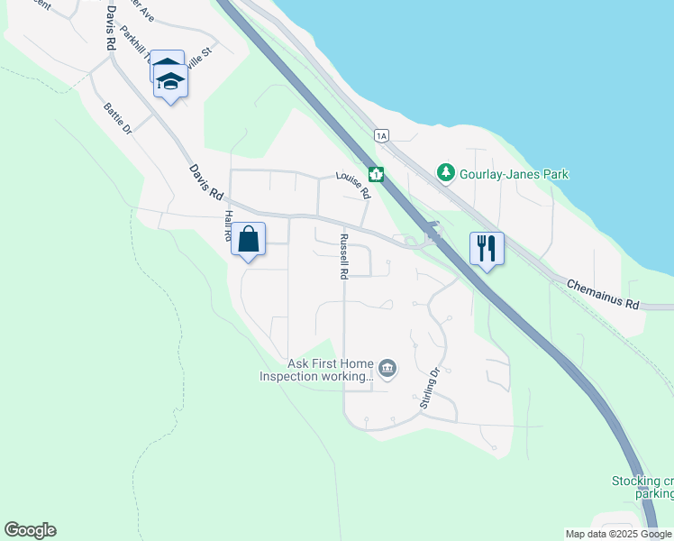 map of restaurants, bars, coffee shops, grocery stores, and more near 700 Russell Road in Ladysmith