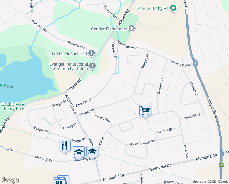 map of restaurants, bars, coffee shops, grocery stores, and more near 14 Cayley Place in Gander