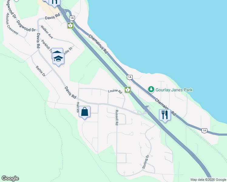 map of restaurants, bars, coffee shops, grocery stores, and more near 513 Louise Road in Ladysmith