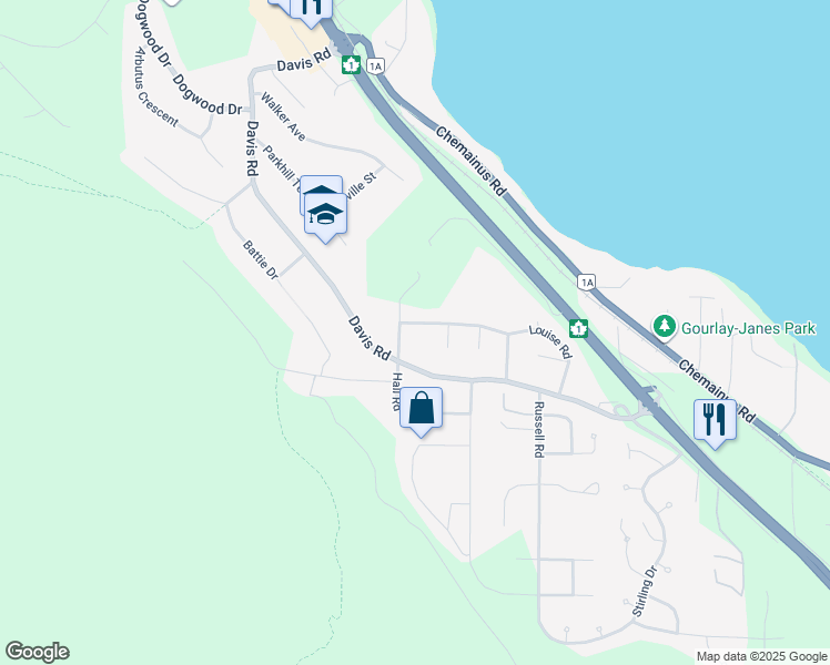 map of restaurants, bars, coffee shops, grocery stores, and more near 472 Louise Road in Ladysmith