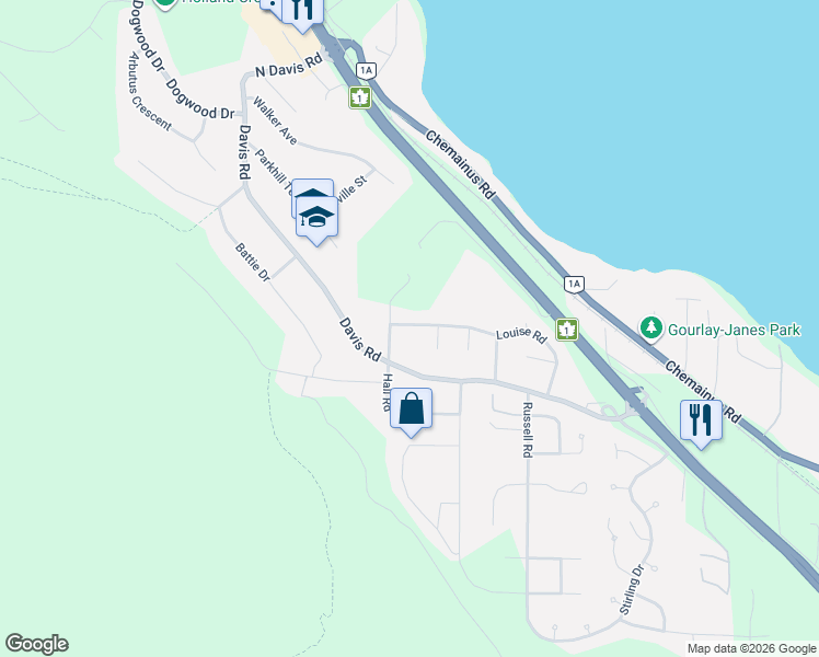 map of restaurants, bars, coffee shops, grocery stores, and more near 472 Louise Road in Ladysmith