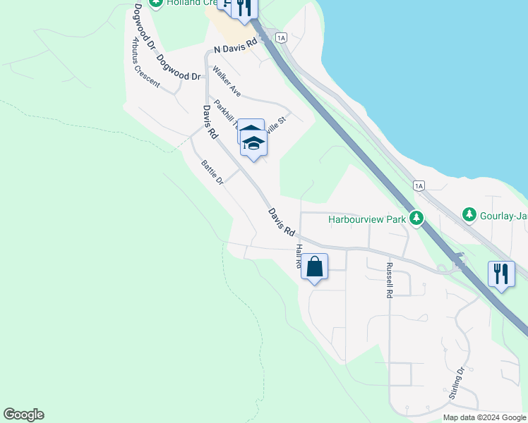 map of restaurants, bars, coffee shops, grocery stores, and more near 462 Davis Road in Ladysmith