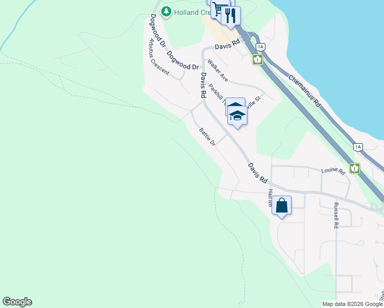 map of restaurants, bars, coffee shops, grocery stores, and more near 427 Thetis Drive in Ladysmith