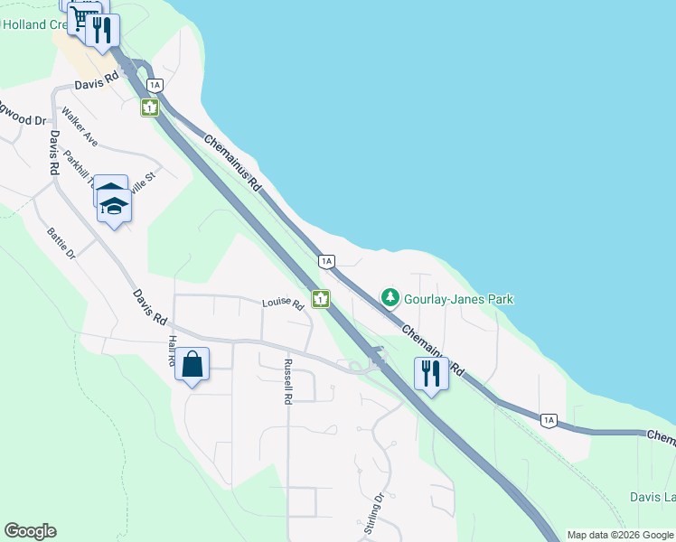 map of restaurants, bars, coffee shops, grocery stores, and more near 389 Woodley Road in Ladysmith