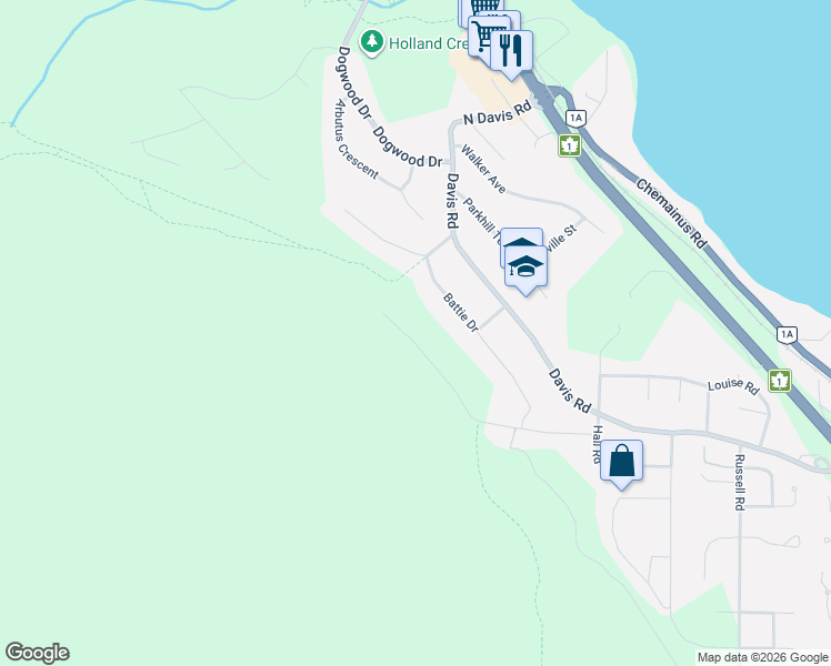 map of restaurants, bars, coffee shops, grocery stores, and more near 419 Thetis Drive in Ladysmith