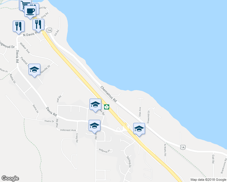 map of restaurants, bars, coffee shops, grocery stores, and more near 389 Woodley Road in Ladysmith