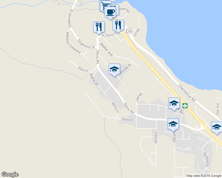 map of restaurants, bars, coffee shops, grocery stores, and more near 444 Davis Road in Ladysmith