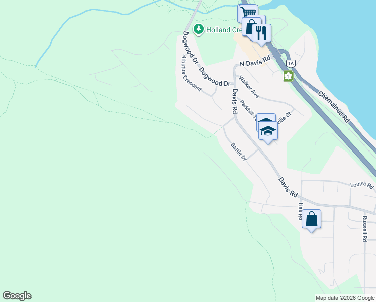 map of restaurants, bars, coffee shops, grocery stores, and more near Thetis Drive in Ladysmith