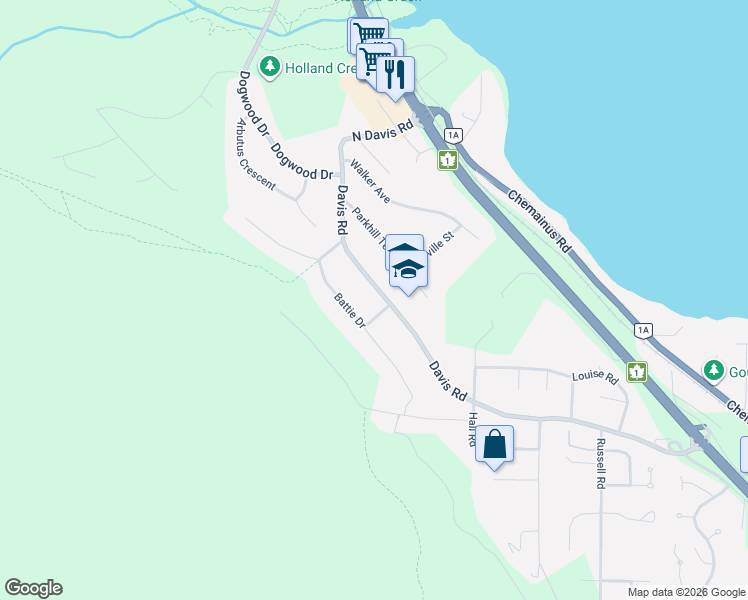 map of restaurants, bars, coffee shops, grocery stores, and more near 438 Davis Road in Ladysmith