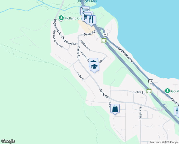map of restaurants, bars, coffee shops, grocery stores, and more near 439 Davis Road in Ladysmith